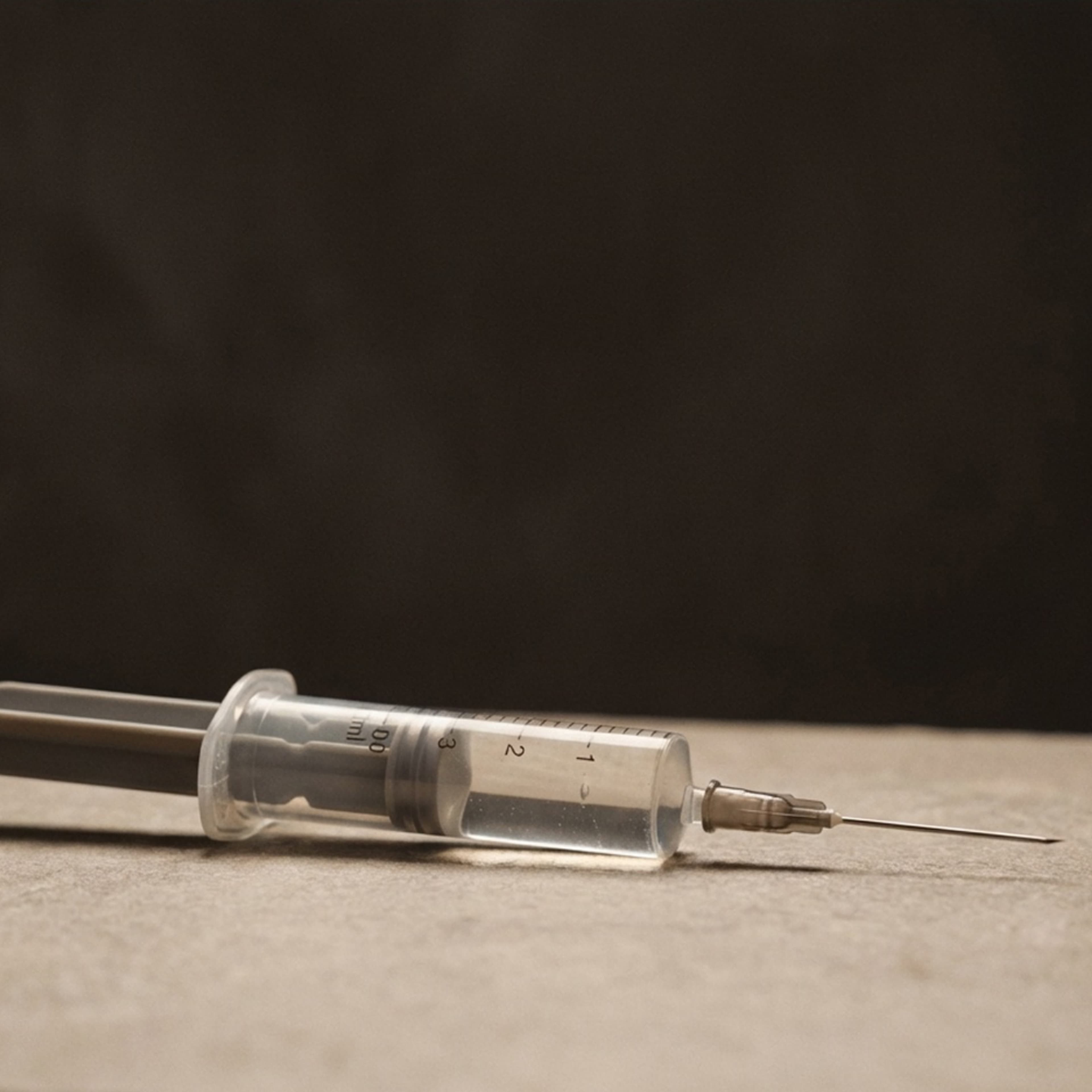 A syringe half-filled with clear liquid